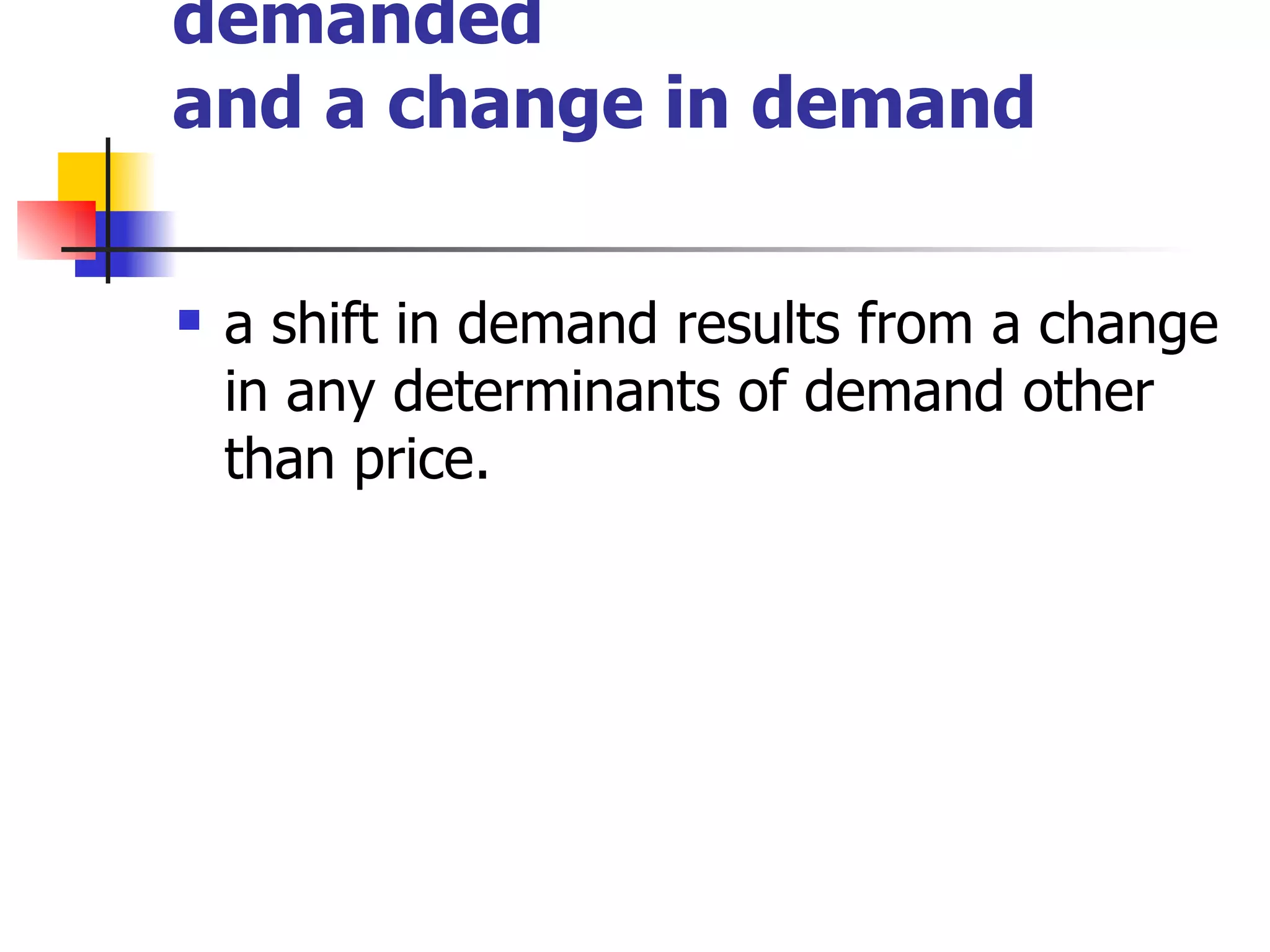 Change in quantity demanded and a change in demand a shift in demand results from a change in any determinants of demand other than price. 