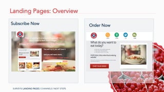 Landing Pages: Overview
Subscribe Now Order Now
SURVEYS| LANDING PAGES | CHANNELS | NEXT STEPS
 