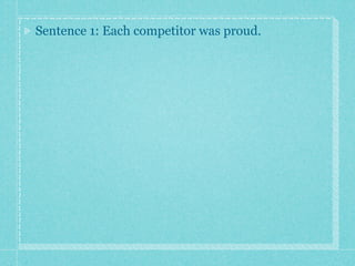Sentence 1: Each competitor was proud.
 