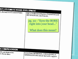 pg. 22 - “Eyes the BORE
 right into your head...”

 What does this mean?
 