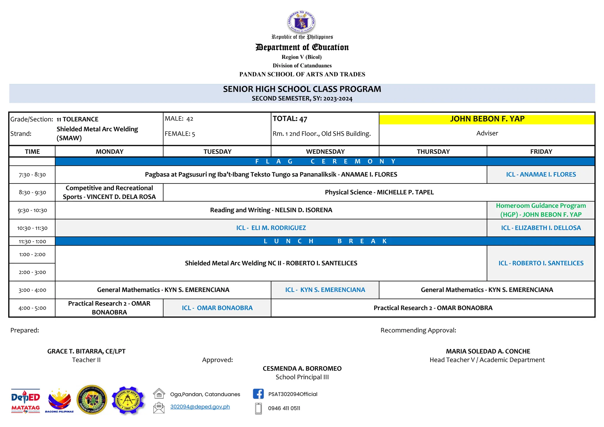 CLASS-PROGRAM-SMAW at pandan school of arts and trades_2024.pdf