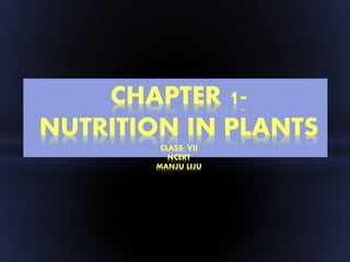 CHAPTER 1-
NUTRITION IN PLANTS
CLASS: VII
NCERT
MANJU LIJU
 
