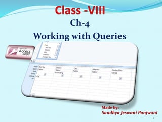 Ch-4
Working with Queries
Made by:
Sandhya Jeswani Panjwani
1
 
