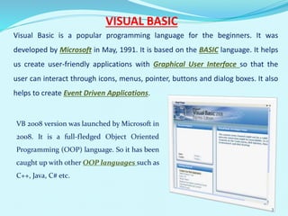Class viii ch-7 visual basic 2008 | PPTX
