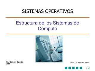 Mg. Samuel Oporto Díaz Estructura de los Sistemas de Computo Lima, 30  de  Abril 2005 SISTEMAS OPERATIVOS 