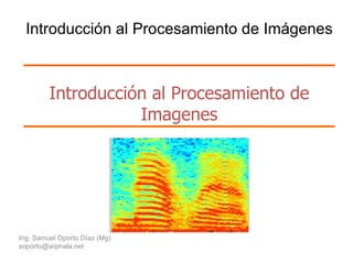 Introducción al Procesamiento de Imágenes



         Introducción al Procesamiento de
                    Imagenes




Ing. Samuel Oporto Díaz (Mg)
soporto@wiphala.net
 