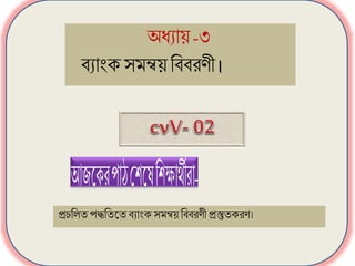 অধ্যায়-৩
বযাাংকসমন্বয় বববরণী।
প্রচবিত পদ্ধবততত বযাাংক সমন্বয় বববরণী প্রস্তুতকরণ।
 