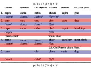 p / b / b / (f > v) <  *p   k / k / k / (č > ʃ   ) <  *k   