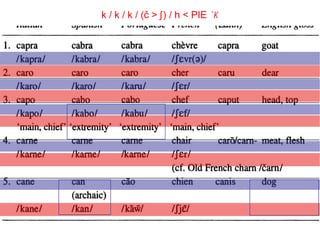 k / k / k / (č > ʃ   ) / h < PIE  *k   
