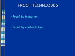 PROOF TECHNIQUES Proof by induction Proof by contradiction 