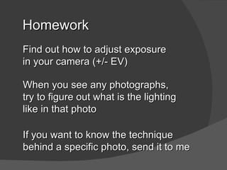 Online

photocoursenairobi.wikispaces.com

Slides, example photos with
explanations, glossary

seppo.i.toikka@gmail.com
 