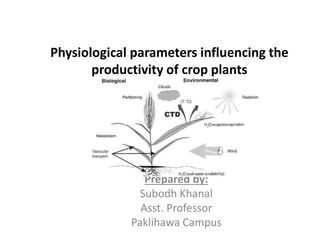 Physiological parameters influencing the
productivity of crop plants
Prepared by:
Subodh Khanal
Asst. Professor
Paklihawa Campus
 
