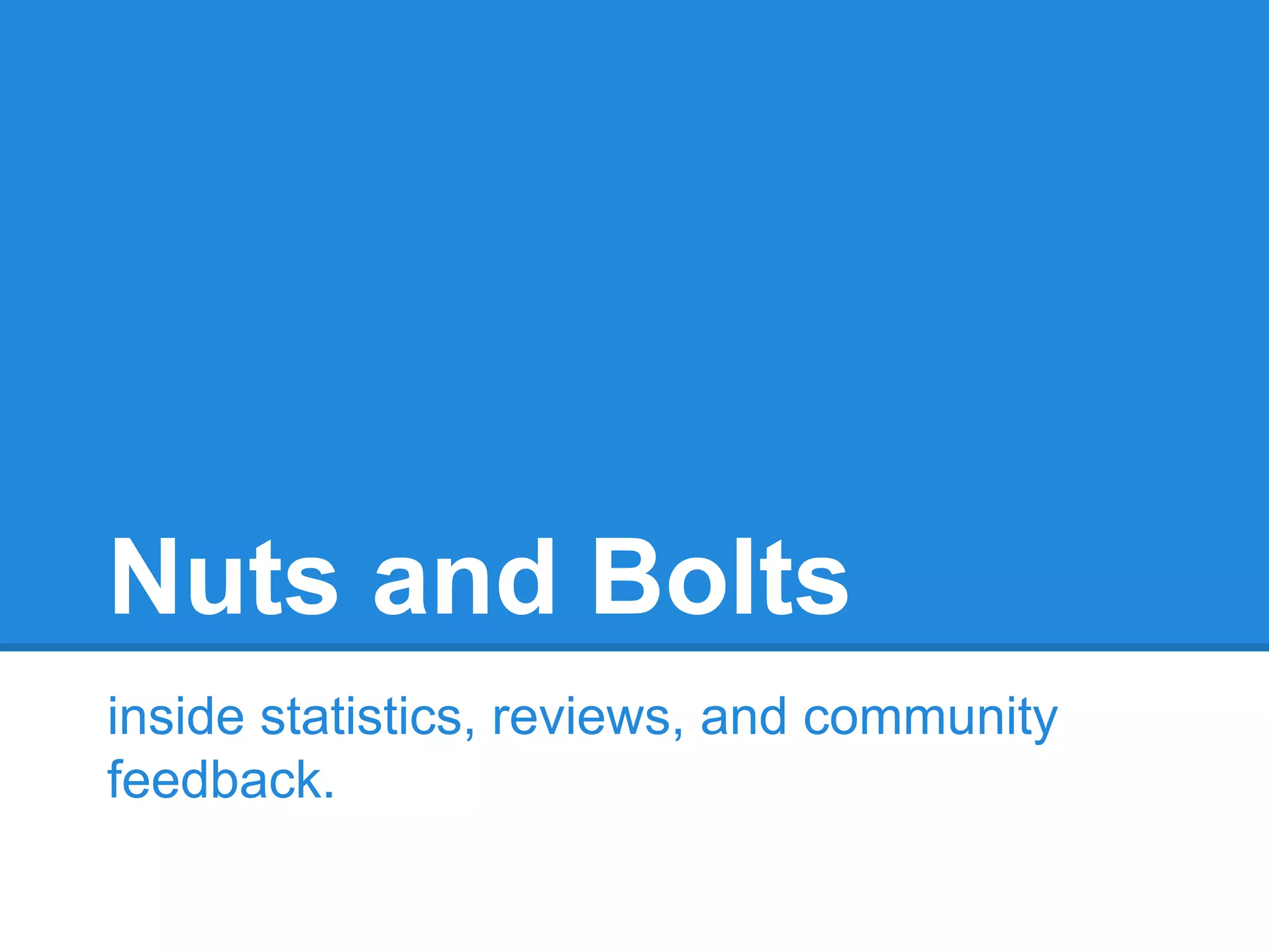 Nuts and Bolts
inside statistics, reviews, and community
feedback.

 