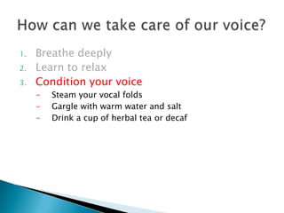 Situation: 4 old friends get together again after 10 years at a school reunion.Task: Create and rehearse a short dialog. Invent the characters and give them a voice other than yours.WorkingwiththeVoice