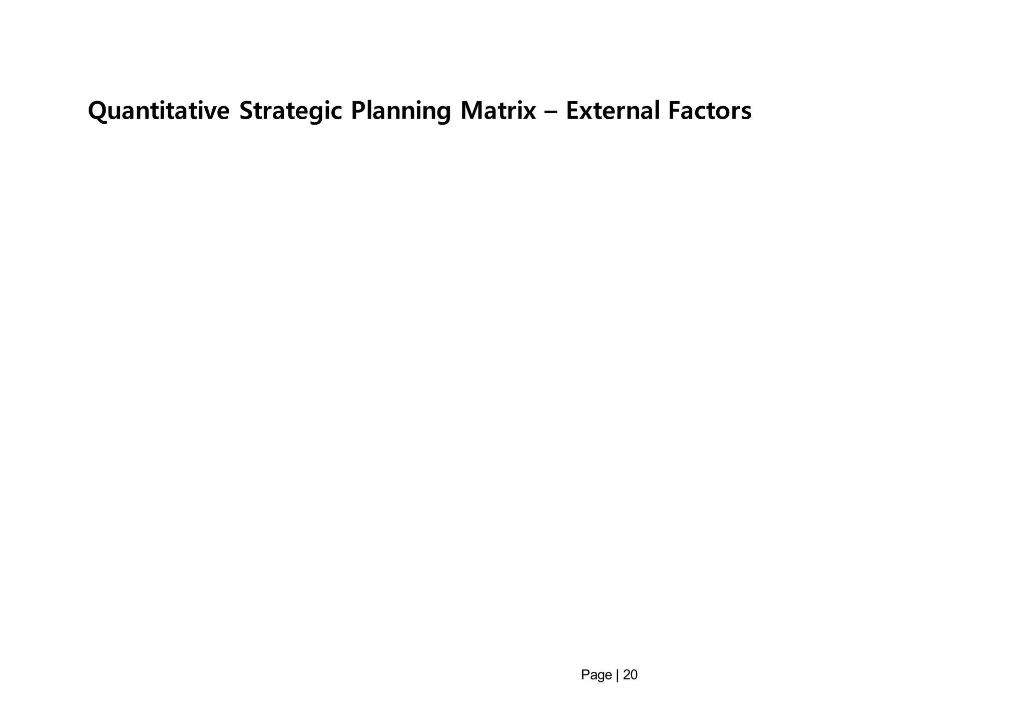 Quantitative Strategic Planning Matrix – External Factors 
Page | 20 
 