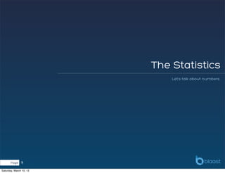 The Statistics
                             Let’s talk about numbers




       Page    9
Saturday, March 10, 12
 