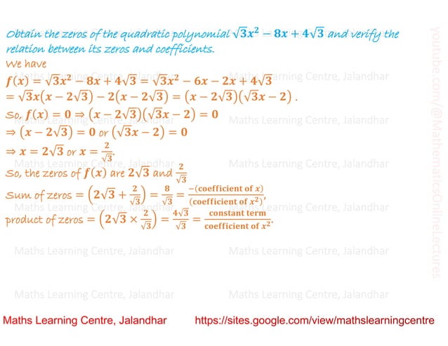 Class 10 _ Chapter 2_ Polynomals (Division Algorithm for Polynomials ...