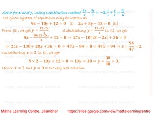 Class 10 Chapter 3 Pair Of Linear Equations In Two Variables Algebraic Methods Substitution Class 10 Chapter 3 Pair Of Linear Equations In Two Variables Algebraic Methods Substitution