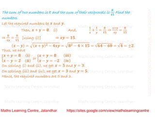 Class 10 _ Chapter 3_ Pair of linear equations in two variables (Word ...