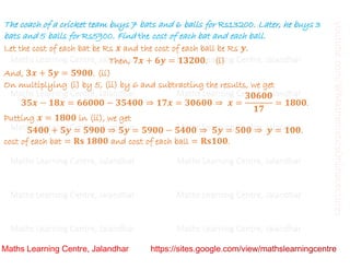 Class 10 _ Chapter 3_ Pair of linear equations in two variables (Word ...