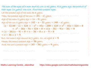 Class 10 _ Chapter 4_ Quadratic equations (word problems)_Lecture 3