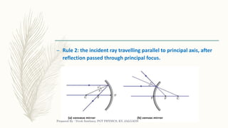 – Rule 2: the incident ray travelling parallel to principal axis, after
reflection passed through principal focus.
Prepared By : Vivek Sawhney, PGT PHYSICS, KV, JALGAON
 
