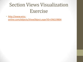 Section Views Visualization
           Exercise
• http://www.wisc-
  online.com/objects/ViewObject.aspx?ID=ENG19804
 