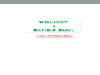 NATURAL HISTORY
&
SPECTRUM OF DISEASES
Spectrum : refers to Progression of desease
 