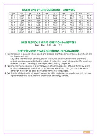 Class 11 Biology Topic Wise Line by Line Questions Chapter 1 Living ...