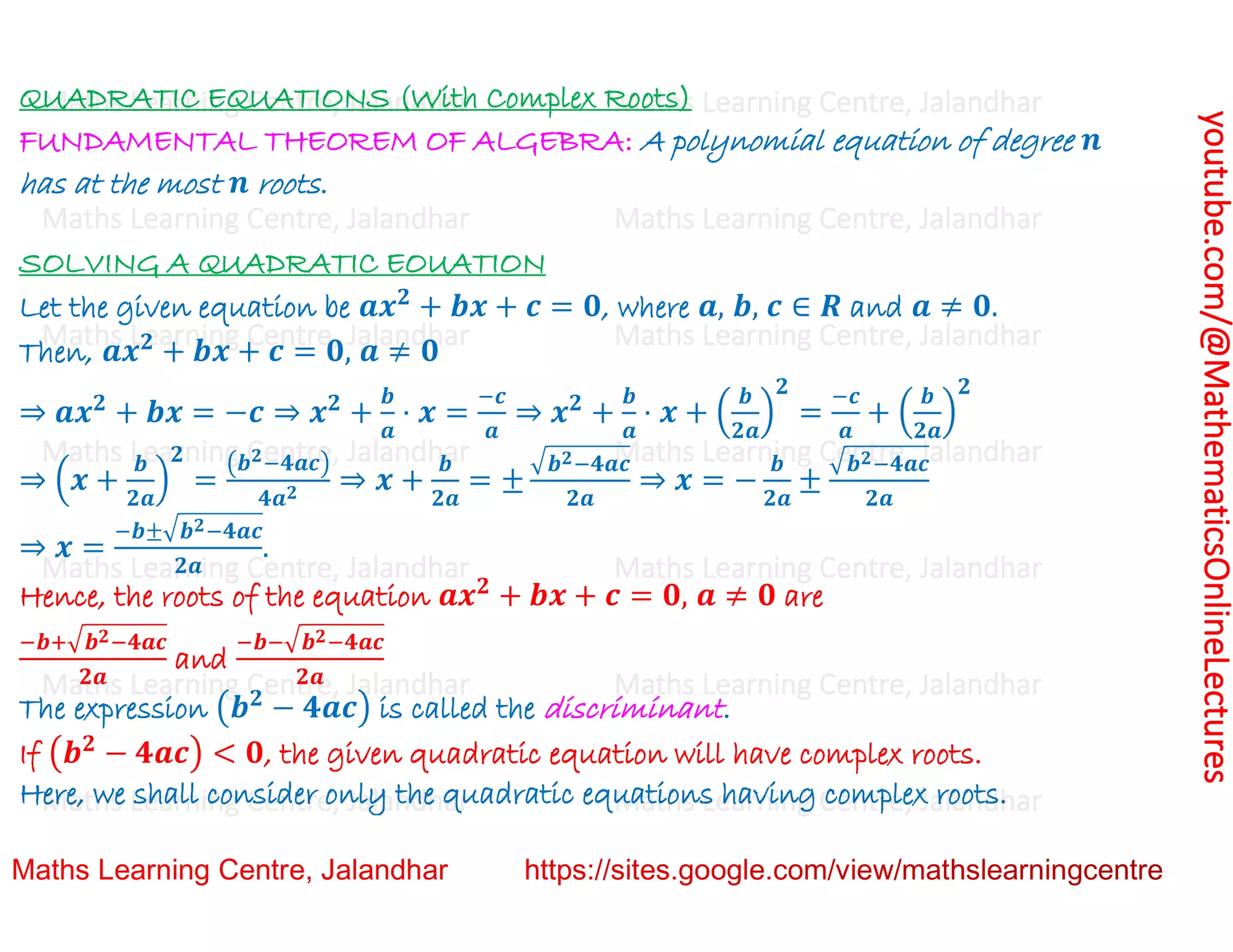 Class 11 Chapter 5 Complex Numbers and Quadratic Equations (Complex roots and square roots)Lecture 5.pdf