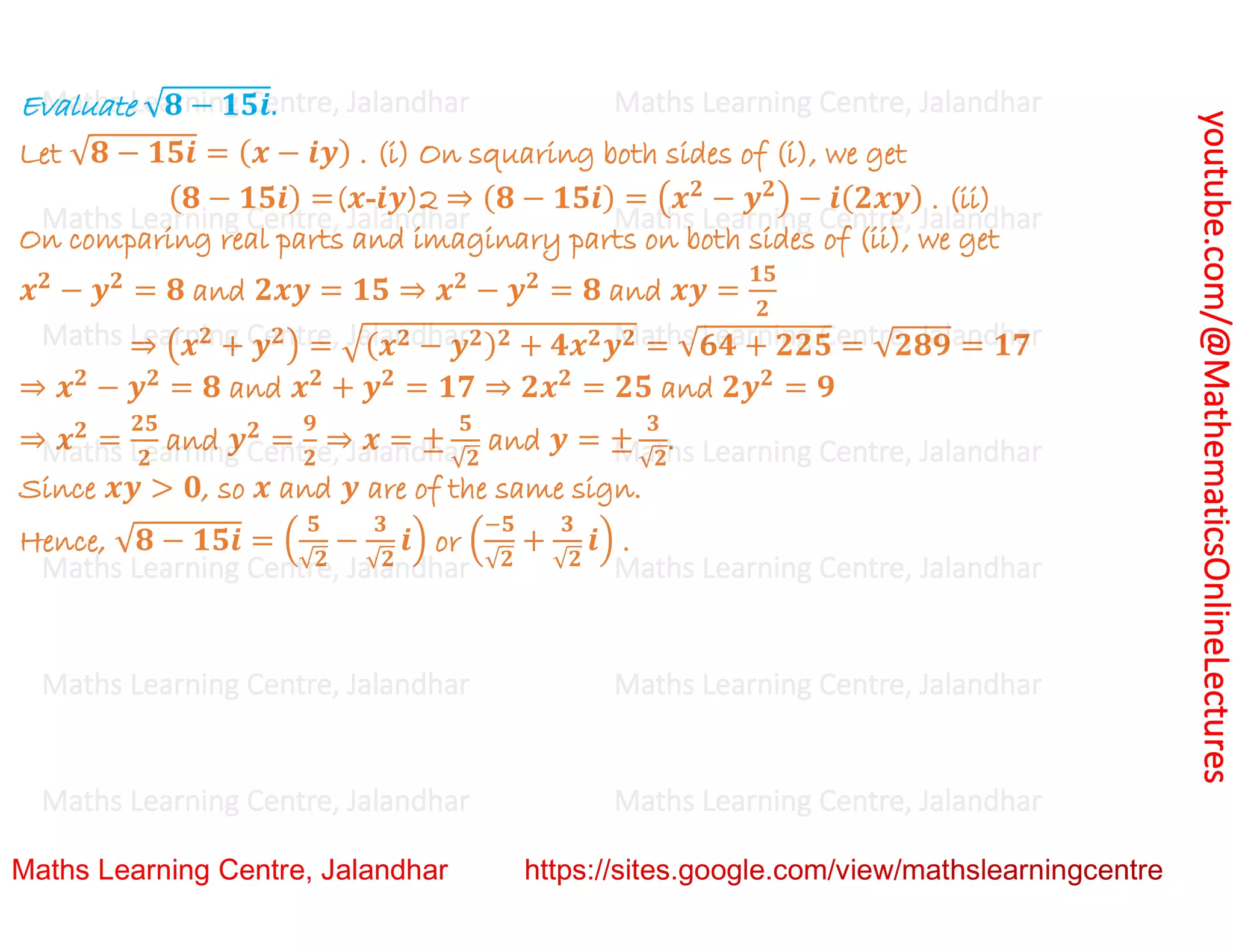 Class 11 Chapter 5 Complex Numbers and Quadratic Equations (Complex roots and square roots)Lecture 5.pdf