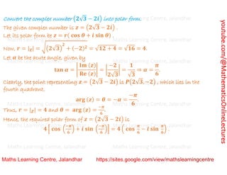 Class 11 Chapter 5 Complex Numbers and Quadratic Equations (Polar form ...