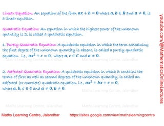 Class 11 Chapter 5 Complex Numbers and Quadratic Equations (Quadratic ...