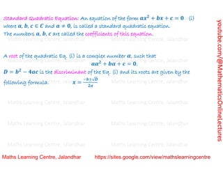Class 11 Chapter 5 Complex Numbers and Quadratic Equations (Quadratic ...
