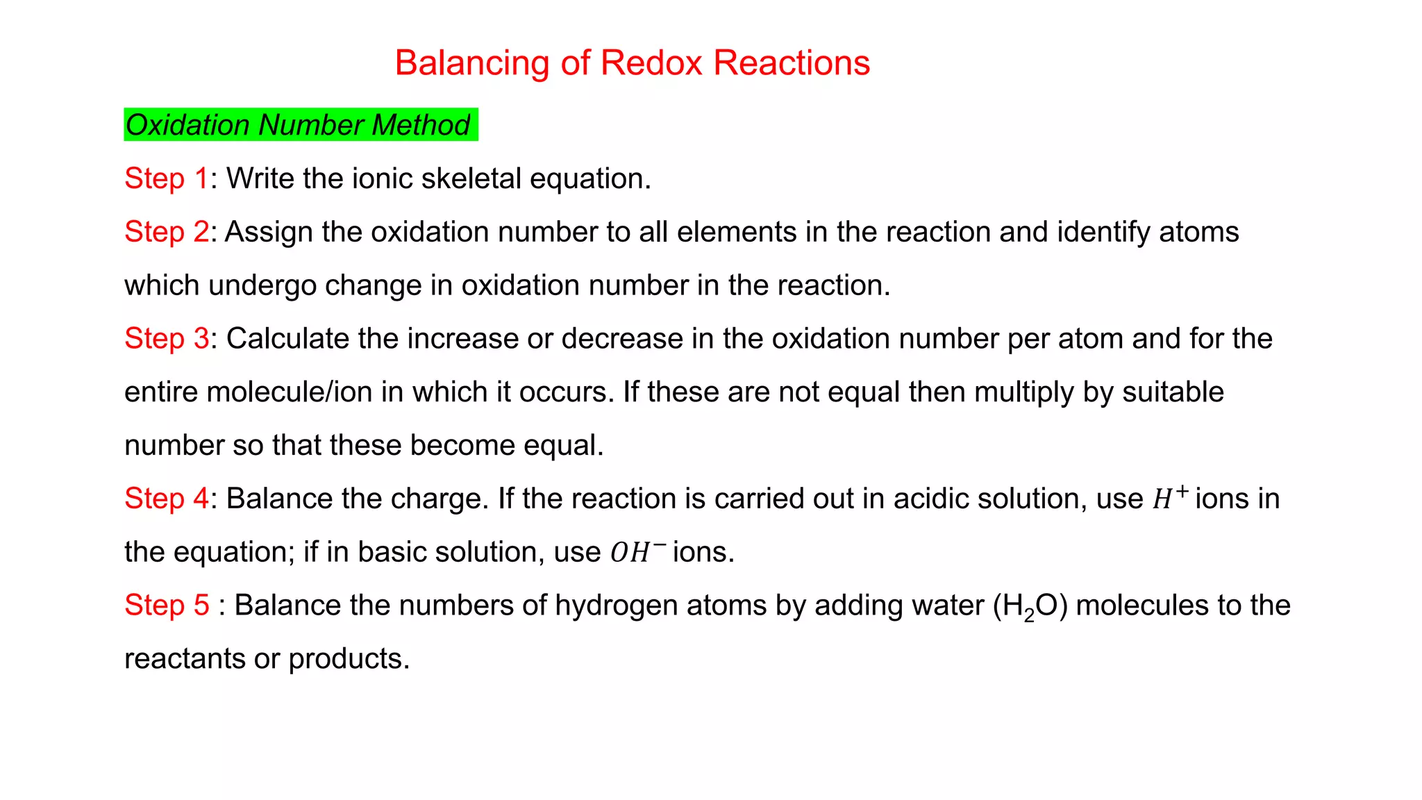 Redox Method Steps Class 11 Chapter 8 Redox Reactions.pptx