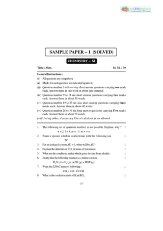 CBSE XI CHEMISTRY SOLVED PAPER