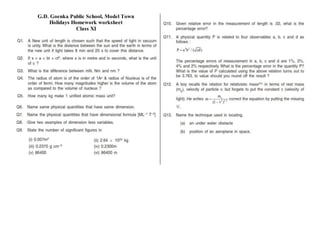 G.D. Goenka Public School, Model Town
Holidays Homework worksheet
Class XI
 