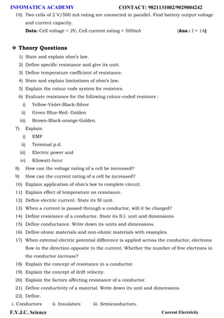 Physics Code Example Class 11 important questions for physics Current Electricity | PDF
