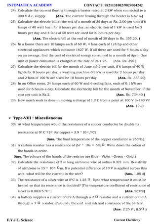 Class 11 important questions for physics Current Electricity | PDF