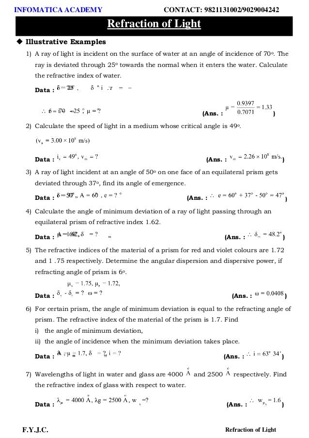 Class 11 important questions for physics Refraction of Light