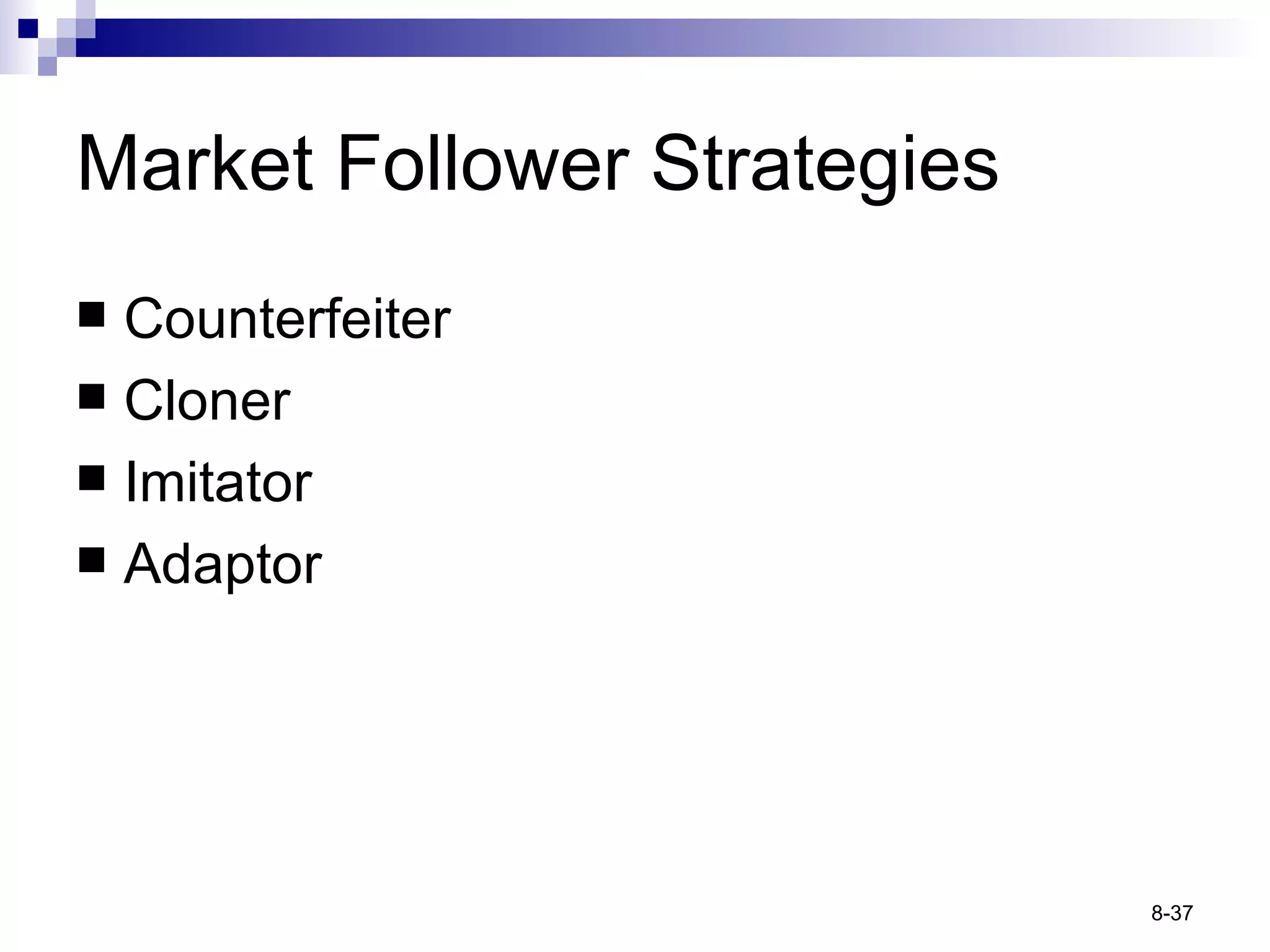 Market Follower Strategies Counterfeiter Cloner Imitator Adaptor 