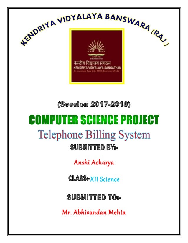computer science project for class 12 on telephone billing cover page of science project