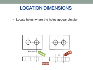 LOCATION DIMENSIONS

• Locate holes where the holes appear circular
 