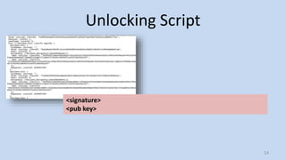 Unlocking Script
14
<signature>
<pub key>
 