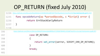 OP_RETURN (fixed July 2010)
20
https://github.com/btcsuite/btcd/blob/c153596542b3d87dd774c29aa5be5117ac01a234/txscript/opcode.go#L1239
https://github.com/bitcoin/bitcoin/blob/41e6e4caba9899ce7c165b0784461c55c867ee24/src/script/interpreter.cpp#L397
 