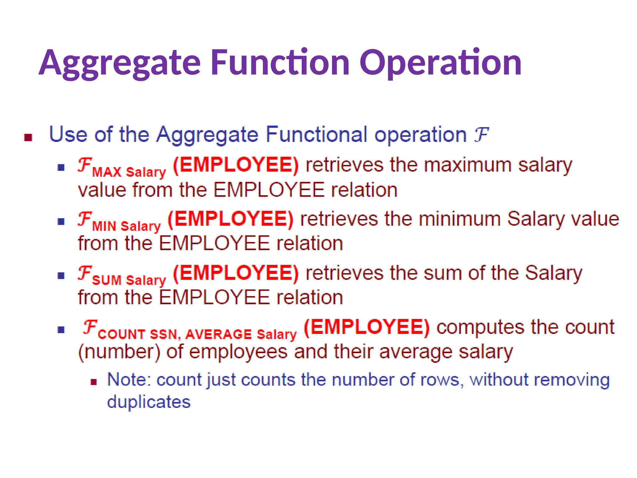 Aggregate Function Operation
 