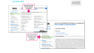 Case Study: ASOS
Overview of online
and multi-channel
operations and
capabilities
Snap-shot of online
& multi-channel
proposition
 