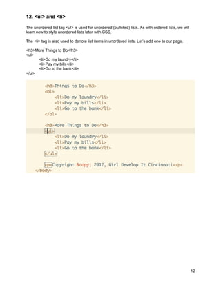 Html Form Using Ul And Li Tag Class 1 handout (2) html exercises | PDF
