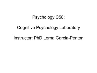 Psychology C58:
Cognitive Psychology Laboratory
Instructor: PhD Lorna Garcia-Penton
 