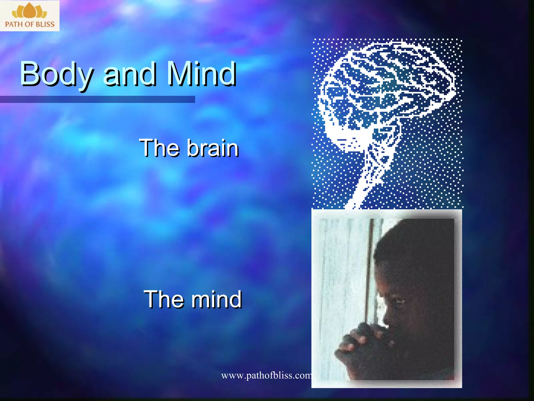 Body and Mind

       The brain




       The mind


              www.pathofbliss.com
 